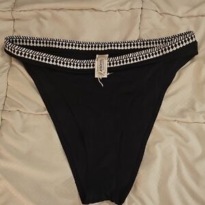 LEMLEM XL Black Bikini Bottom with‎ Patterned Waistband